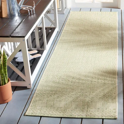 Vista 15 de SAFAVIEH Alfombra lavable para exteriores, colección Courtyard de 2.3 x 6.7 pies, beige y azul aguamarina, no desprende pelusa y es fácil