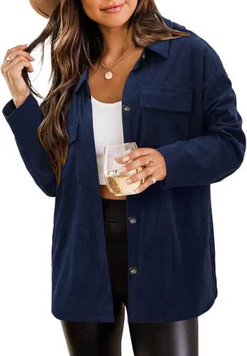 Vista 29 de ZOLUCKY Chaqueta de manga larga con botones para mujer, talla grande, blusas