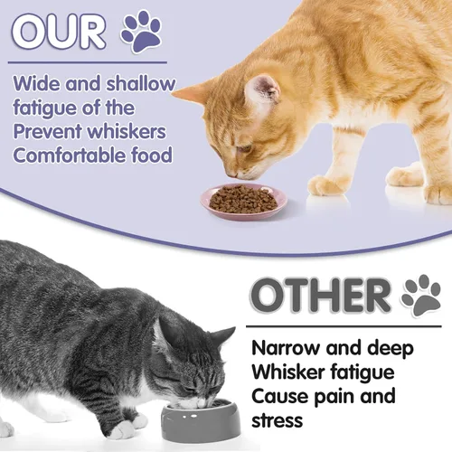 Vista 6 de Paquete de 6 cuencos de cerámica para gatos, cuenco de comida para gatos, juego de cuencos para gatos anti-fatiga de bigotes, platos anchos y poco