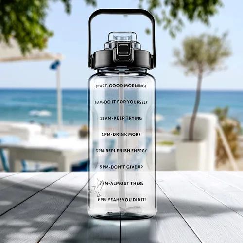 Vista 5 de NATIVEPRO Botella de agua de medio galón con funda de 64 oz (2 L). Botella de agua inspiradora con popote y tiempo para beber.