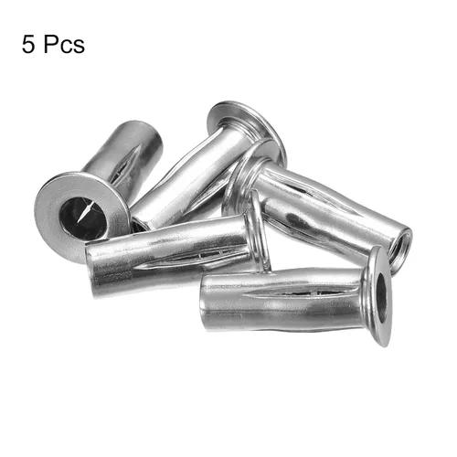 Vista 3 de uxcell Tuercas de remache M5 multiagarre, 5 piezas de vástago preabombado, cabeza plana, tuerca de inserción roscada de acero inoxidable 304 más
