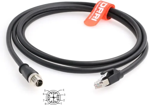 Vista 11 de Cable Ethernet Cat6 de 8 pines a RJ45 con código X M12 en ángulo de 90° para aplicaciones de red industrial Cognex (1M)
