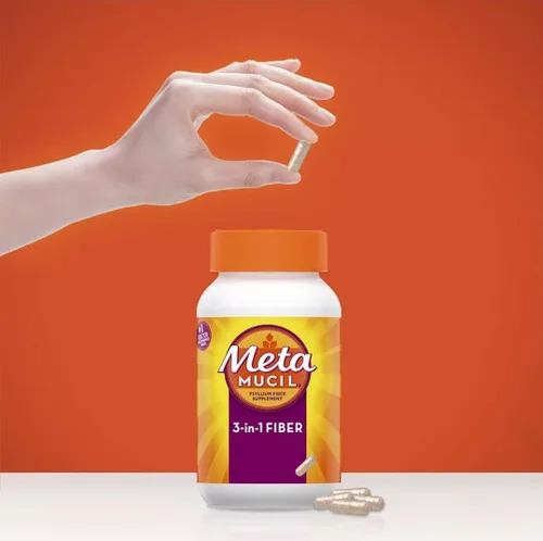 Vista 3 de Metamucil Terapia de fibra para regularidad, suplemento de fibra, 340 cápsulas
