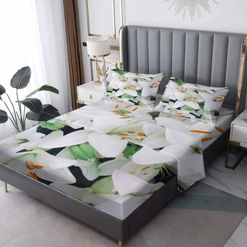 Vista 8 de NOGAWA Sábanas de hojas verdes, tamaño individual, sábanas de plantas tropicales, sábanas y fundas de almohada estampadas de 3 piezas, sábana bajera