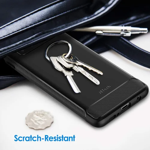 Vista 7 de JETech Funda delgada para Samsung Galaxy S10, funda delgada con absorción de golpes y diseño de fibra de carbono (negro)
