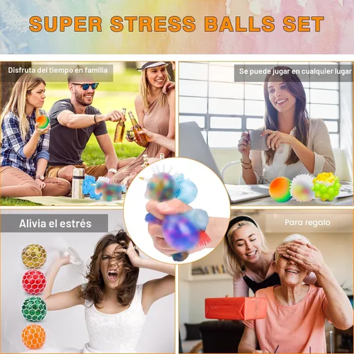 Vista 7 de Paquete de 20 bolas antiestrés, bolas esponjosas, bolas para apretar para adultos Bolas para aliviar el estrés, rellenos de caja de premios