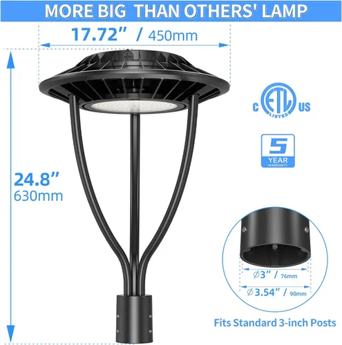 Vista 6 de ADUB Luz de poste LED con fotocélula de 60 W, 48 W, 36 W, luces superiores de poste de 3000 K, 4000 K, 5000 K, potencia ajustable y CCT, lámpara