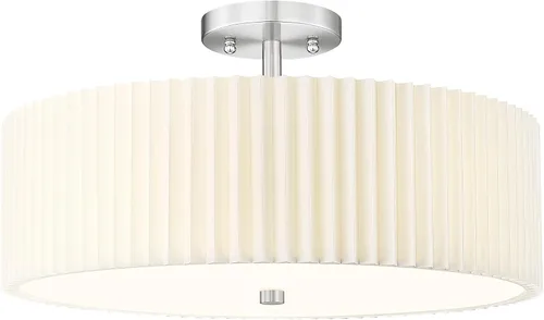 Vista 32 de Lámpara de Techo Semiempotrada Dorada, 3 Luces Accesorios de Iluminación de Techo de 12.5" con Pantalla de Tela en Forma de Flor, Luces de Tambor