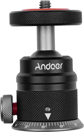 Vista 9 de Andoer DSLR - Cabezal de bola de trípode de aleación de aluminio, montaje panorámico de 360° giratorio de 180° con base escalada, montaje universal