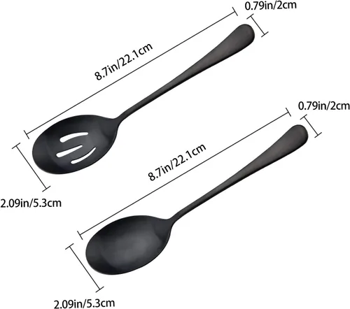 Vista 2 de AOOSY Juego de cucharas de servir de acero inoxidable mate negro de 8.7 pulgadas, cucharas de servir x 1, cucharas ranuradas x 1 Utilidades