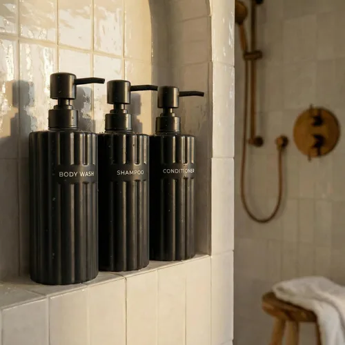 Vista 11 de Elegante dispensador de champú y acondicionador, juego de 3 botellas Salvia