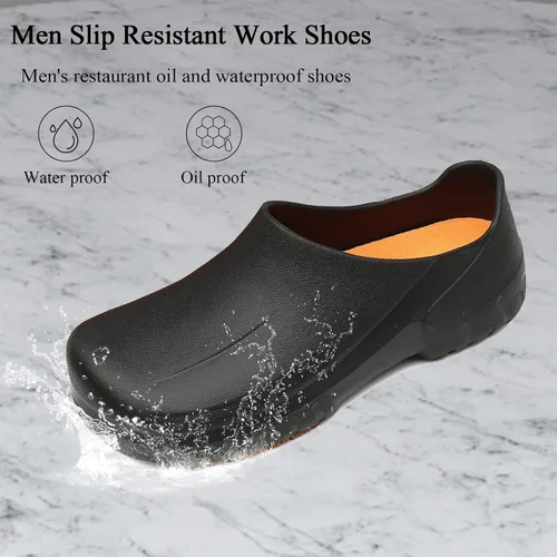 Vista 4 de Zapatos de trabajo antideslizantes para hombre para chef, zapatos de chef resistentes al aceite para hombre, zapatos de servicio de alimentos