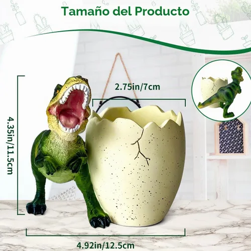 Vista 2 de FlidRunest Macetas suculentas de dinosaurio, maceta de resina creativa para suculentas con orificio de drenaje, accesorios de escritorio