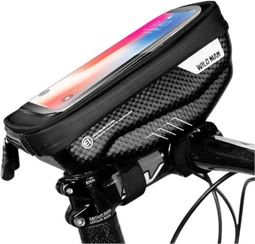 Vista 7 de Bolsa de manillar de bicicleta, resistente al agua, accesorios para manillar de bicicleta, bolsa de tubo frontal superior para bicicleta, soporte