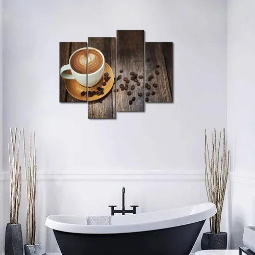 Vista 4 de Arte de pared de café marrón para bar, impresión de imagen con tema de café en lienzo para cocina, sala de estar, decoración del hogar