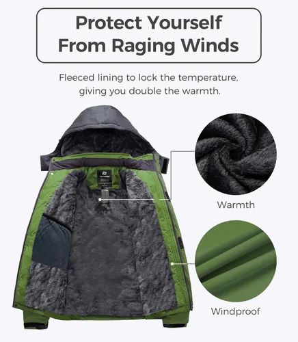 Vista 3 de wantdo Chaqueta de esquí impermeable de montaña para hombre, chaqueta de lluvia resistente al viento, abrigo cálido con capucha para invierno