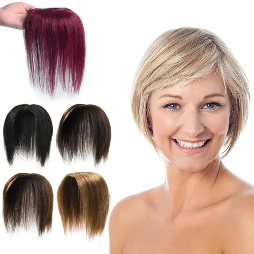 Vista 9 de Toppers de cabello humano con clip, sin costuras, para mujer, base de encaje para cabello picante, 12 pulgadas, rubio decolorado