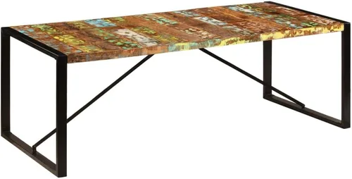 Vista 23 de Mesa de comedor de madera maciza de Sheesham, forma rectangular, 47.2 pulgadas, acabado pulido marrón con patas de metal para cocina y comedor