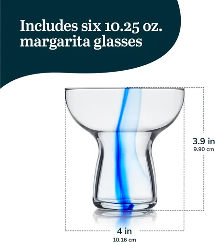 Vista 3 de Libbey Blue Ribbon - Juego de 6 vasos de Margarita sin tallo, de inspiración artesanal, elegantes vasos de margarita, cristalería mexicana ligera
