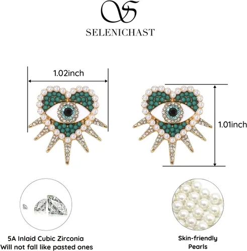 Vista 4 de Aretes contra el mal de ojo, aretes de corazón contra el mal de ojo para mujer, regalos de joyería
