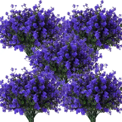 Vista 41 de RECUTMS - Flores artificiales, 12 plantas sintéticas para exteriores, resisten rayos ultravioleta, arbustos para interiores y exteriores, maceta