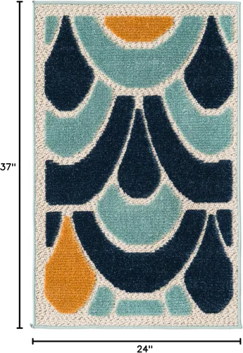 Vista 2 de Unique Loom Belize Outdoor Collection - Alfombra rectangular de 2 x 3 pies 1 pulgada, color azul y naranja