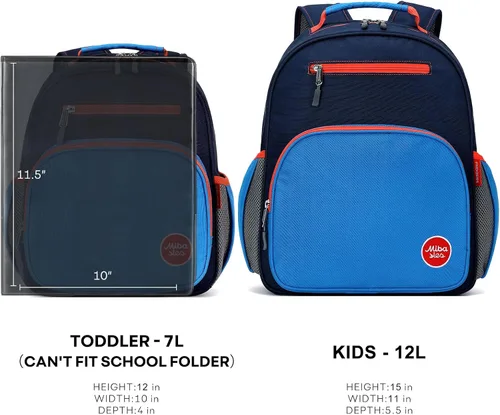 Vista 6 de mibasies Mochila para niñas y niños, ideal para niños y niñas, mochila para preescolar jardín de infantes y primaria, Azul oscuro, Niñito-7L