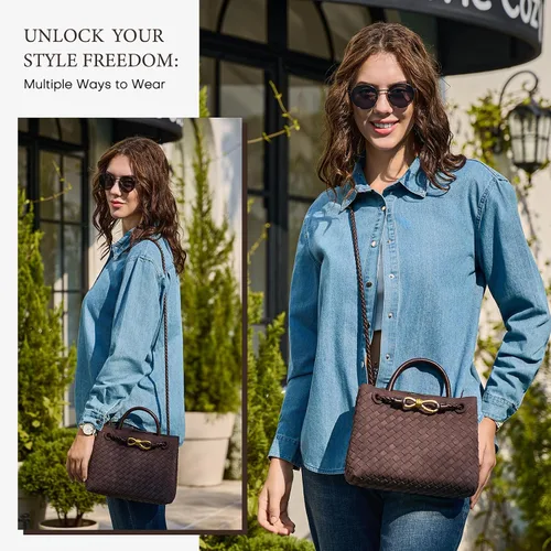 Vista 2 de Woven Tote Bag for Women Leather Shoulder Handbag Designer Top Handle Purses
