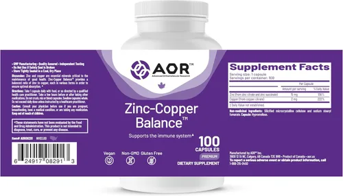 Vista 9 de AOR Equilibrio de zinc y cobre 100 cápsulas veganas, suministro para 100 días