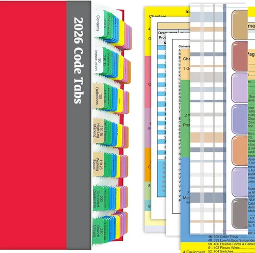 Vista 8 de Pestañas de libro del Código Eléctrico Nacional (NEC) actualizadas 2023, 140 pestañas de índice codificadas por colores y laminadas, con calcomanías