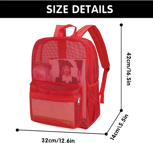 Vista 2 de Mochila de malla resistente, bolsa de malla transparente para estudiantes universitarios, Rojo -, Classic