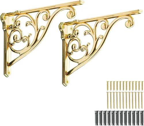 Vista 57 de Soportes de estante de 4 pulgadas, paquete de 4 soportes de pared de latón antiguo de alta resistencia, estantes decorativos de cocina victoriana