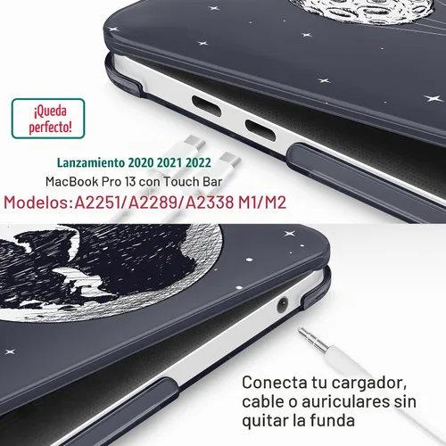 Vista 8 de Tuiklol para MacBook Pro de 13 pulgadas M2 Clip 2022, versión 2021 2020 M1 A2338 A2289 A2251, carcasa rígida de plástico y cubierta de teclado