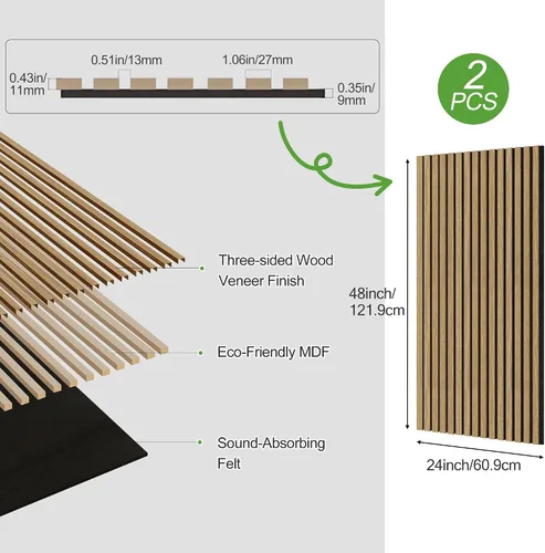 Vista 36 de Paquete de 2 paneles de madera para pared, paneles acústicos de listones de madera de 48 x 24 pulgadas, paneles acústicos para decoración de paredes