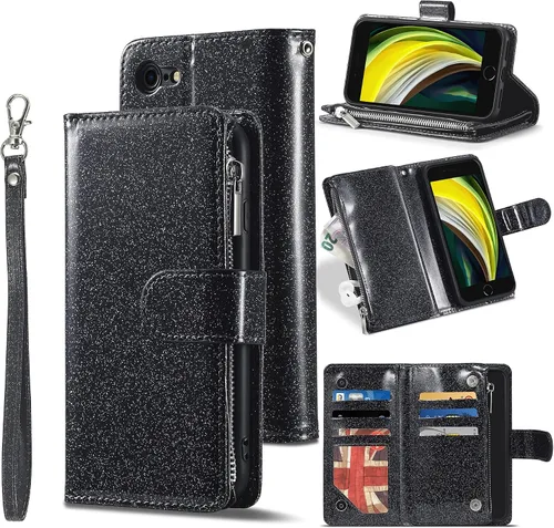 Vista 13 de UEEBAI - Cartera clásica de cuero sintético con cierre magnético, funda de iPhone con cierre