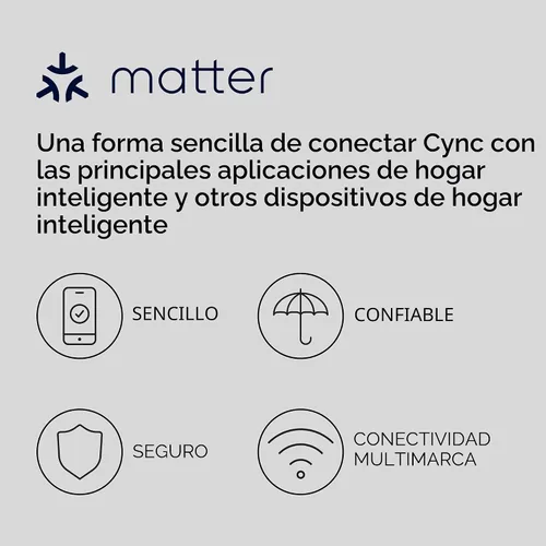 Vista 2 de Bombilla LED Cync GE A19 de conexión directa, luz inteligente que cambia de color, compatible con Matter, compatible con Alexa y Google Home