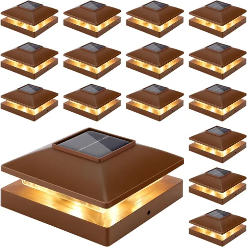 Vista 12 de Luces solares para punta de poste al aire libre 16 unidades, negras, impermeables, alimentadas por energía solar, luces de valla para cubierta