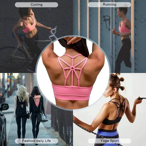 Vista 7 de YIANNA Brasieres deportivos para mujer con espalda cruzada con relleno, brasier deportivo de soporte medio, entrenamiento para correr, yoga