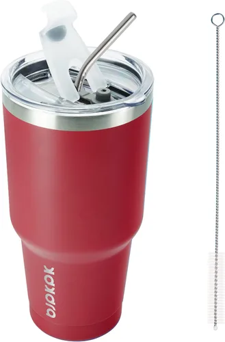 Vista 48 de BJPKPK Vaso térmico negro con tapa y pajita, de acero inoxidable, de 20 onzas, para café Pintura de caucho negro