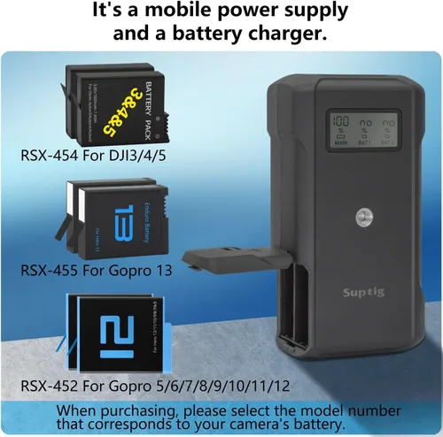 Vista 8 de Suptig Banco de energía con cargador de batería, caja de cargador de batería de 10,000 mAh compatible con GoPro Hero 12, Hero 11, Hero 10, Hero 9