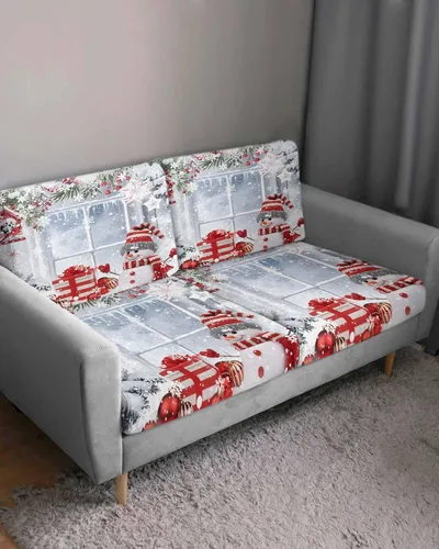 Vista 3 de Fundas elásticas de cojín para sofá de Navidad, diseño de muñeco de nieve, seccional/individual/en forma de L, funda protectora para muebles