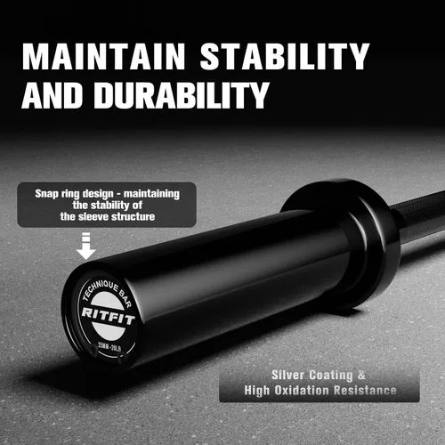 Vista 4 de RITFIT Olympic Barbell 4ft/6ft - 2 Inch Weight Bar for Strength Training, Weightlifting, Squat, Deadlift, Bench Press, Curl, Overhead Press