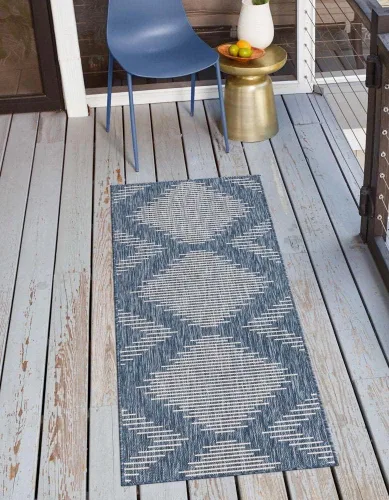 Vista 12 de Unique Loom Outdoor Modern Collection - Alfombra rectangular de 2 x 3 pies 1 pulgada, color azul y marfil