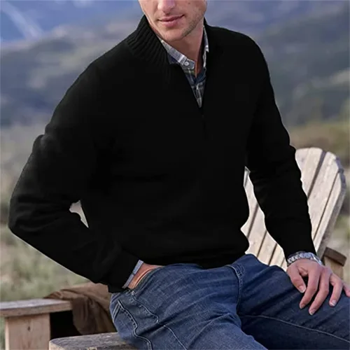 Vista 9 de Mens Polo Shirts Quarter Zip Long Sleeve Classic Casual Pullover Stand Collar Shirts