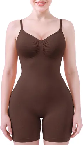 Vista 10 de SHAPERX Faja moldeadora para mujer, body con control de abdomen, pantalones cortos moldeadores de cuerpo a la mitad del muslo para un aspecto Beige