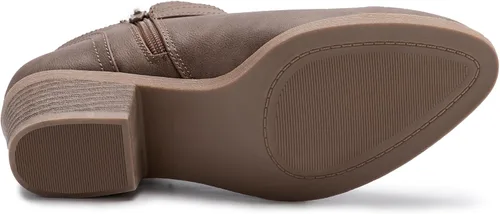 Vista 4 de Athlefit Botines gruesos de tacón bajo para mujer, botines clásicos con punta puntiaguda y cremallera lateral