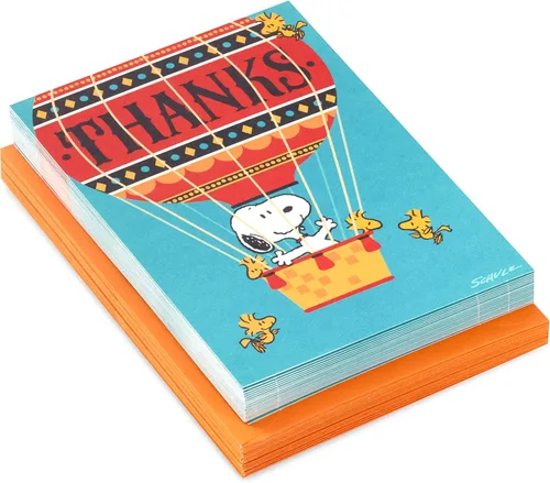 Vista 4 de Hallmark Tarjetas de agradecimiento de Peanuts, Snoopy in Hot Air Balloon (20 tarjetas con sobres)