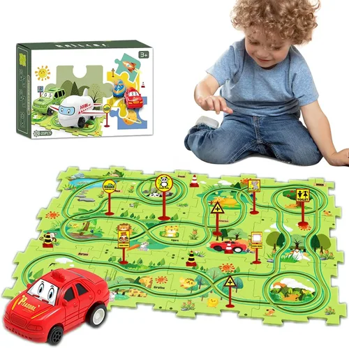 Vista 7 de Relleno de Calcetín Navideño 4 Juegos de Pista de Autos de Carreras Rompecabezas 4 en 1 para Niños, Juego de Pista de Autos de Carreras