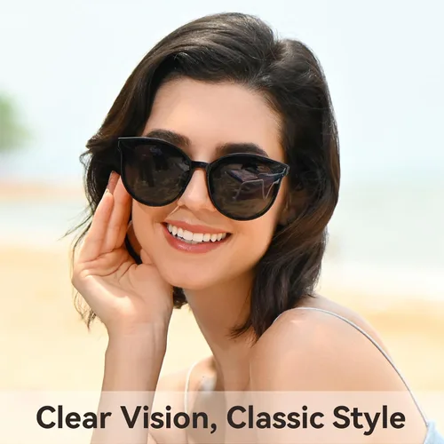 Vista 3 de Lentes de sol polarizados de gran tamaño para mujeres y hombres, lentes de sol de ojo de gato, lentes de sol retro con montura grande, color negro