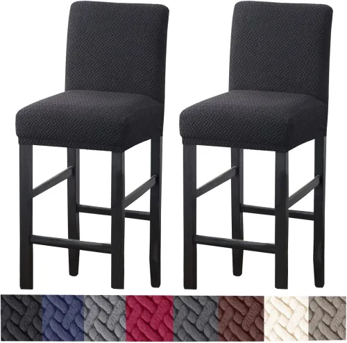 Vista 20 de HFCNMY Fundas para taburetes de bar, paquete de 2 fundas elásticas para taburetes de bar con respaldo, fundas de taburete de bar de jacquard